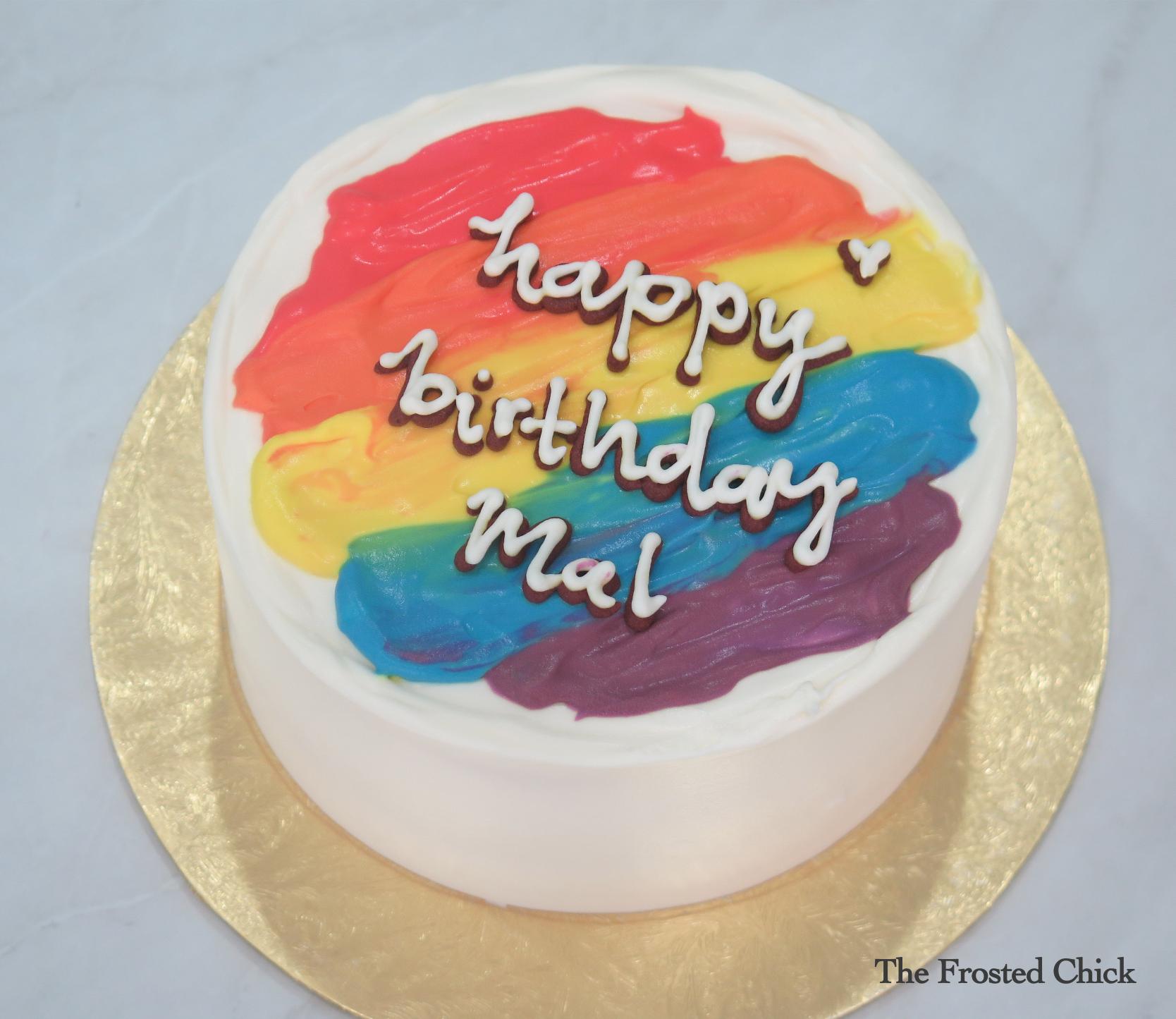 minimalist rainbow fresh cream birthday cake